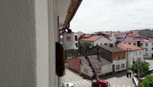 Sivas'ta boynuna ip dolanan kırlangıcı itfaiye ekipleri kurtardı 