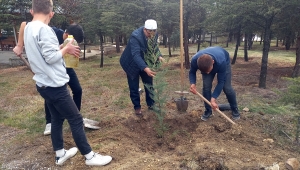 Ankara'nın Beypazarı ilçesinde öğrenciler fidan dikti