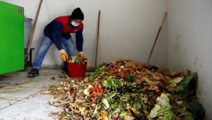 Öğrenci yurtlarından toplanan meyve ve sebze kabukları gübre oluyor