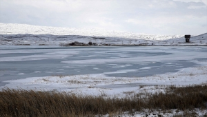 Sivas'ta Tödürge Gölü'nün yüzeyi buz tuttu 