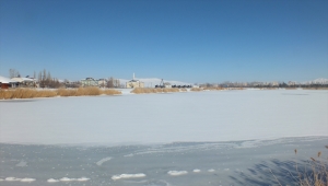 Sivas'ta Ulaş Gölü'nün yüzeyi buzla kaplandı 