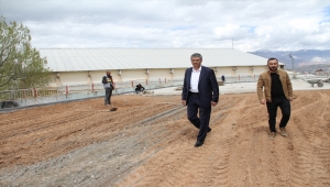 Suşehri'nde yapımı tamamlanan yüzme havuzunun çevresi düzenleniyor