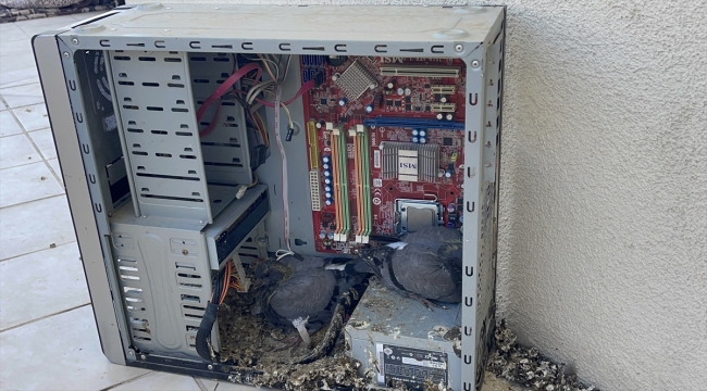 Aksaray'da evin balkonunda unutulan bilgisayar kasası güvercinlere yuva oldu
