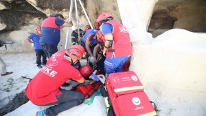 Nevşehir'de tarihi mekanda kurtarma tatbikatı yapıldı